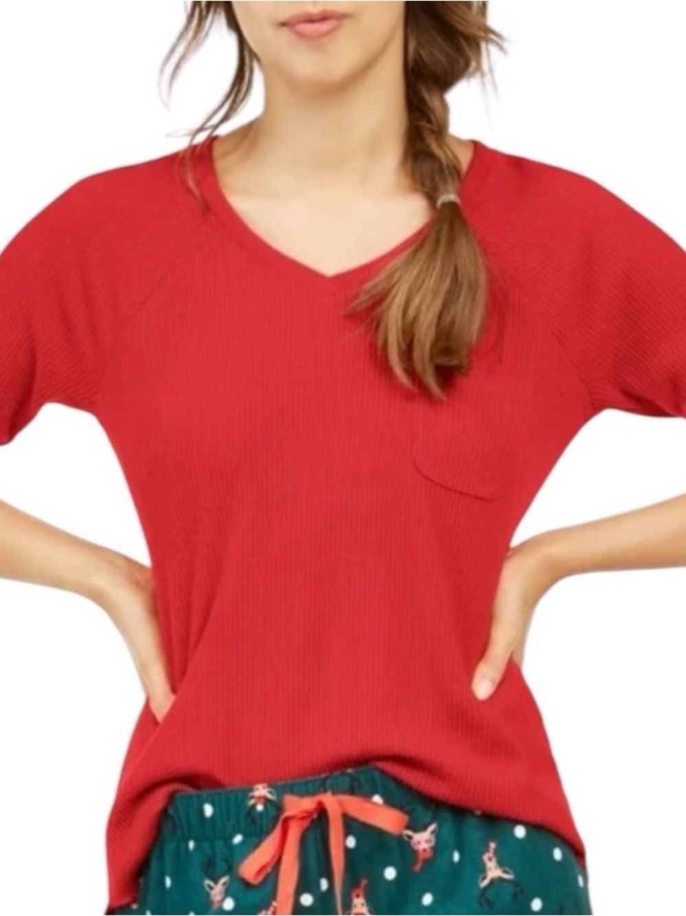 Jenni V-Neck PJ Top Medium NWOT | Red Long Sleeve Comfy Sleepwear